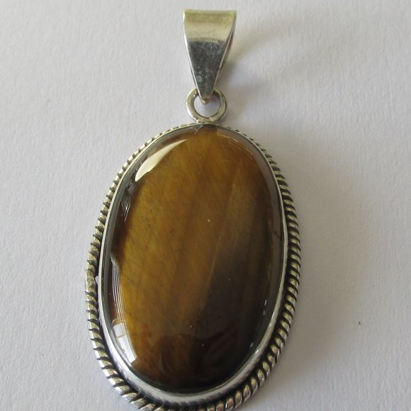 Tiger's Eye cabochon pendant 925 sterling silver - Picture 2 of 4